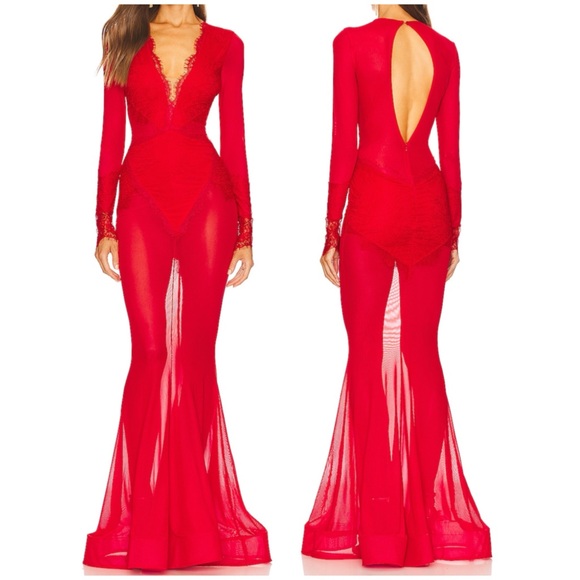 Michael Costello x REVOLVE Martin Gown Red Long Sleeves Size XL